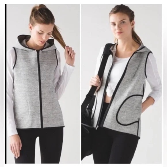 LULULEMON Insculpt Vest Heather Gray/Black Reversible Hooded Pockets Active Sz 4 - Picture 1 of 6